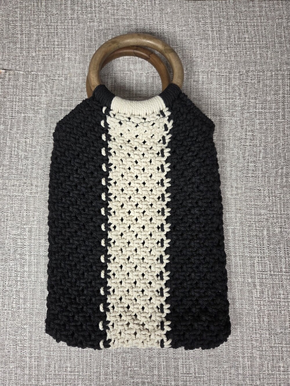 Laude the Label Crochet Mini Tote Bag Black Off White Macrame Purse - Picture 1 of 7